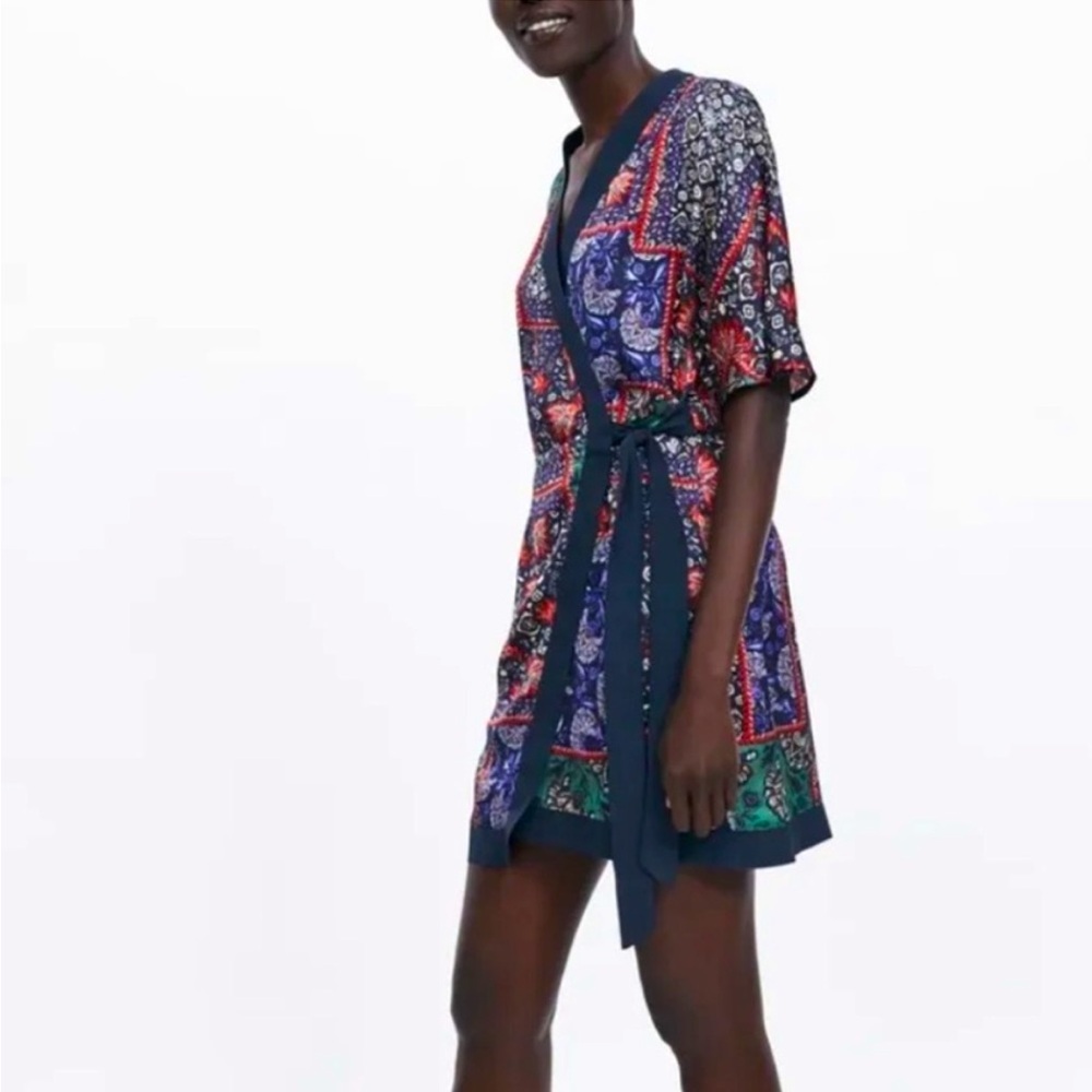 Zara Printed Wrap Effect Mini Dress Size Medium